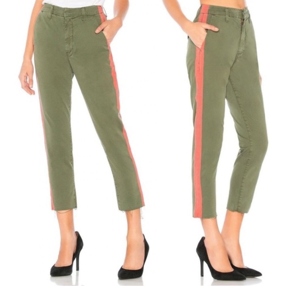MOTHER Pants - MOTHER Women's Pants The Shaker Prep Fray Cropped Chinos Fatigue & Red Size 28